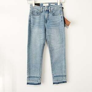 7 for all mankind Jen7 jeans ankle straight blue denim raw hem size 0 NWT 7fam